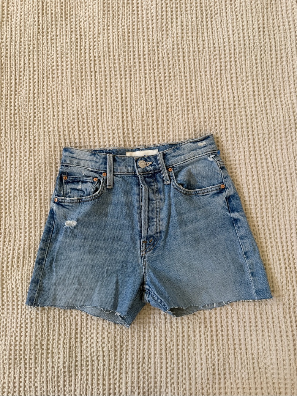 MOTHER Light Blue Distressed Denim Cutoff Shorts